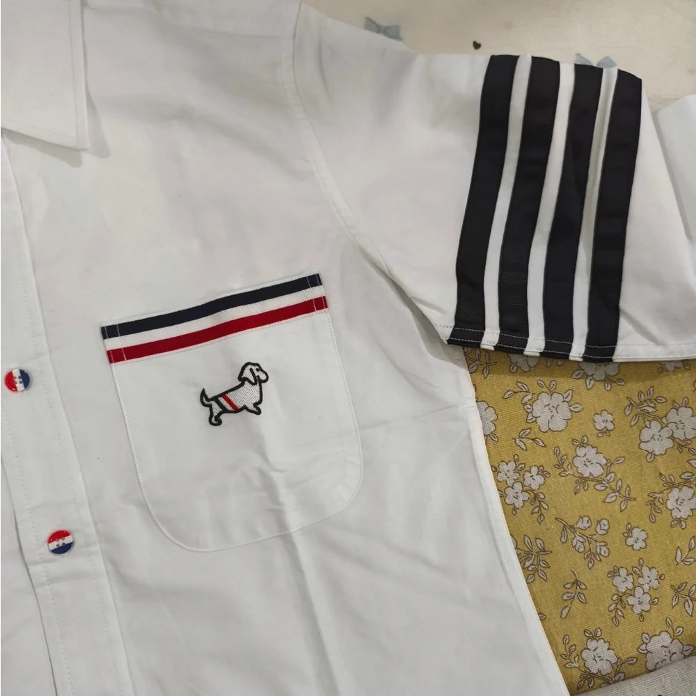 Thom Browne White Button-Down Shirt with Navy and Red Accents - Picture 4 of 8